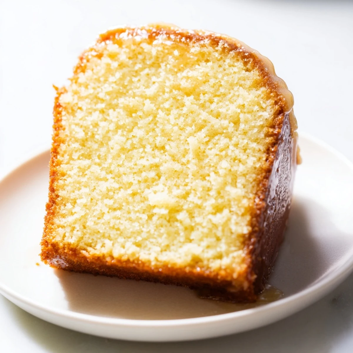 Golden honey pound cake, sliced and ready to serve, with a glistening honey glaze, delicious!