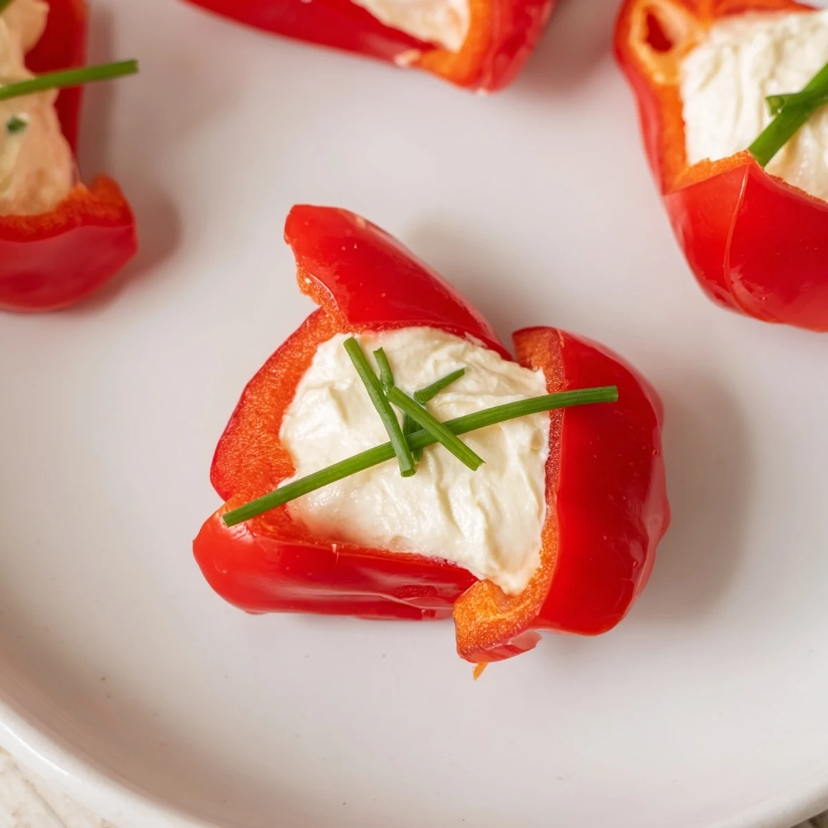 Vibrant close-up of beautifully arranged Bell Pepper Christmas Bows, filled with creamy cheese filling.