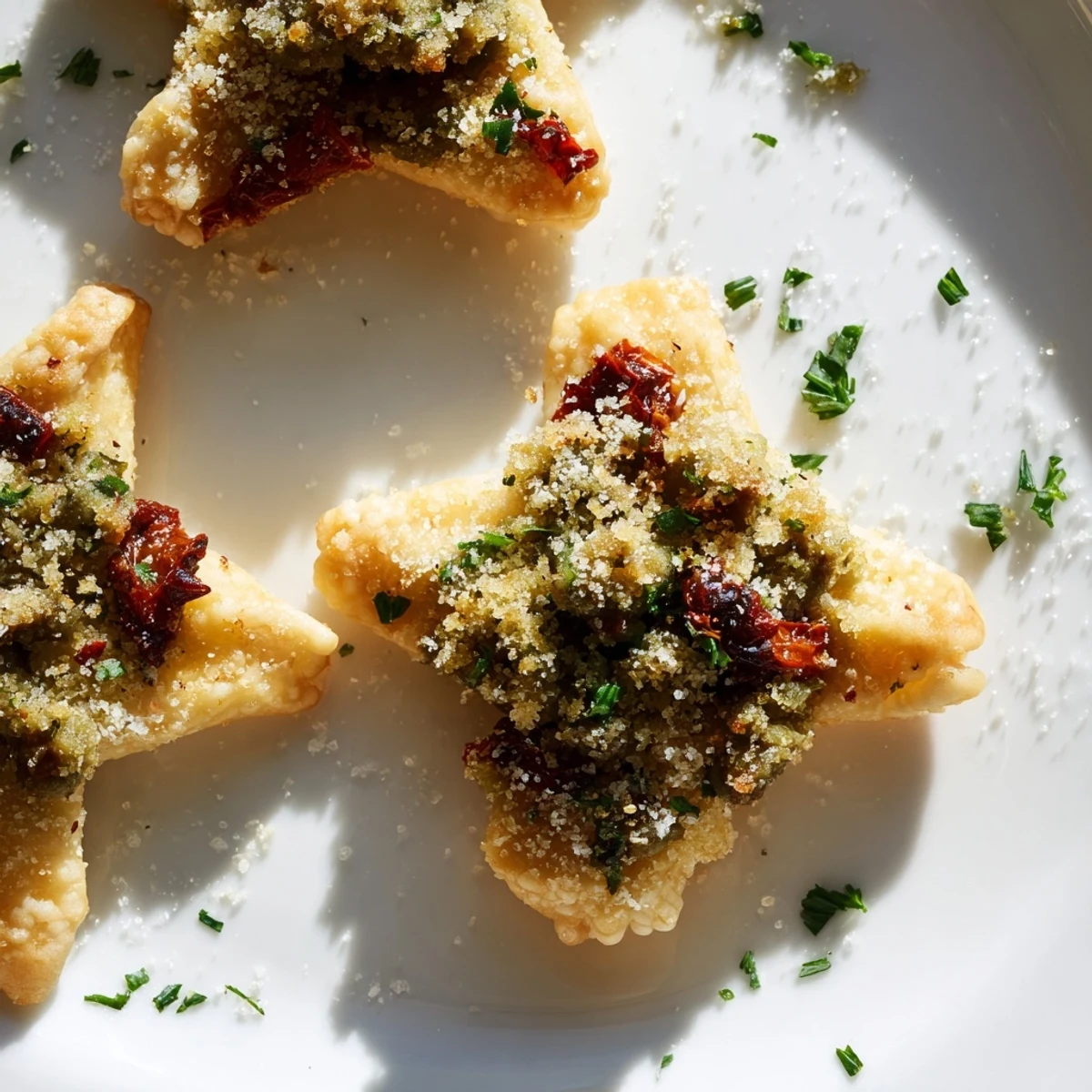 Golden, baked Olive and Sundried Tomato Star Garland, a delightful appetizer with vibrant toppings.