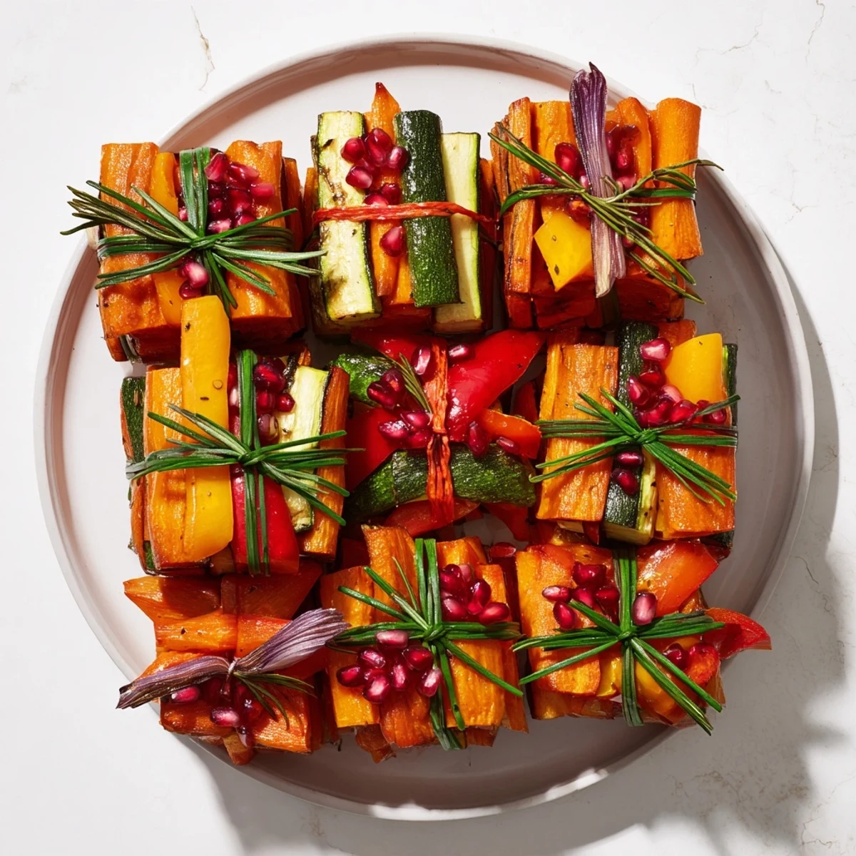 Festive Christmas Present Veggie Crates, a beautiful dish of colorful roasted vegetables, ready to serve.