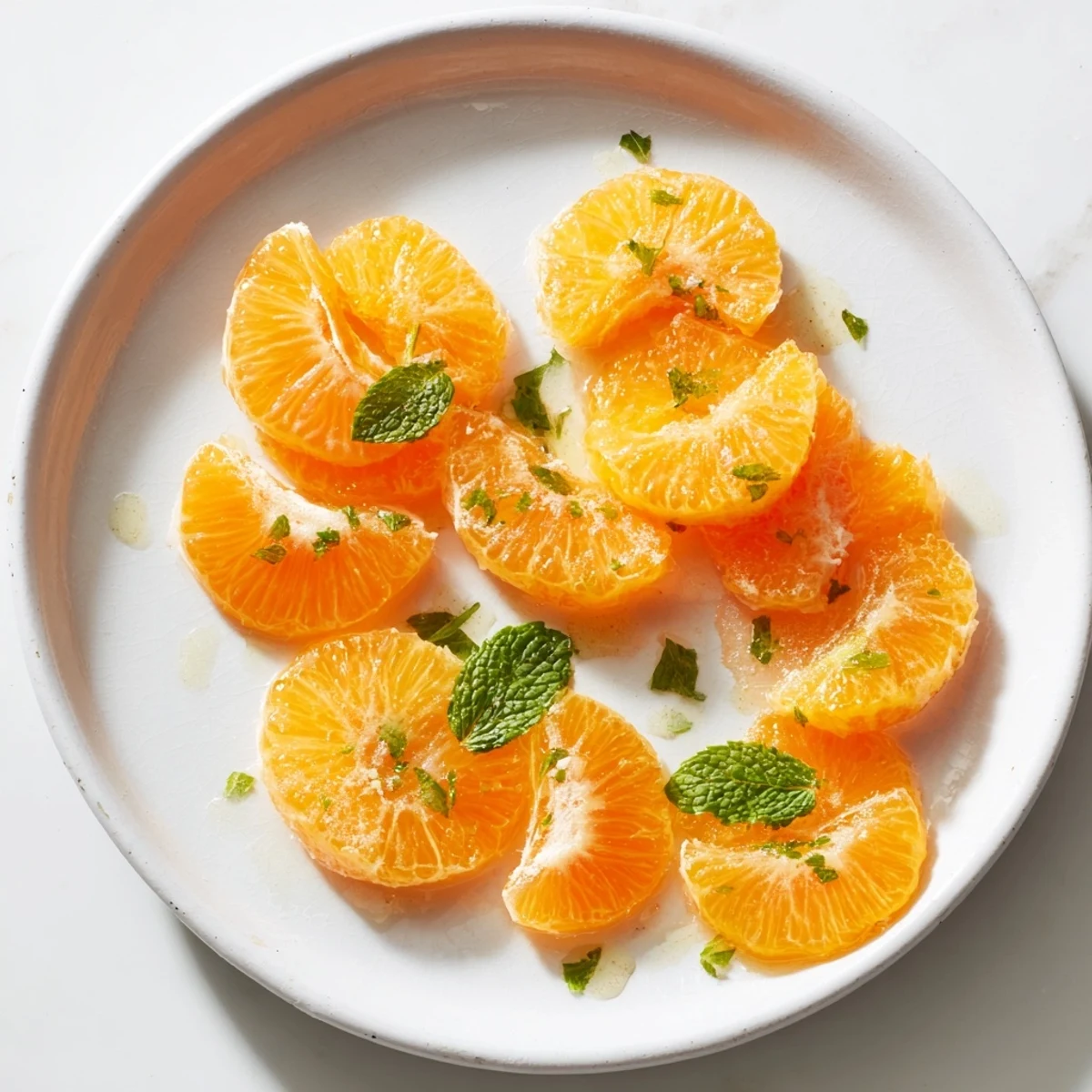 A beautiful bowl of Clementine and mint winter fruit salad, tossed with lime and honey.