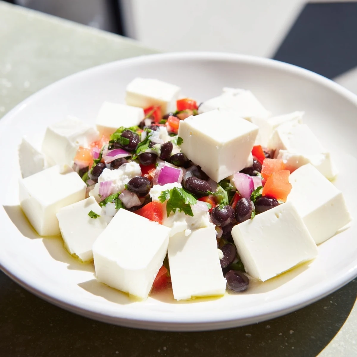 Vibrant appetizer of Pepper Jack cubes with spicy salsa, perfect for any gathering or party.