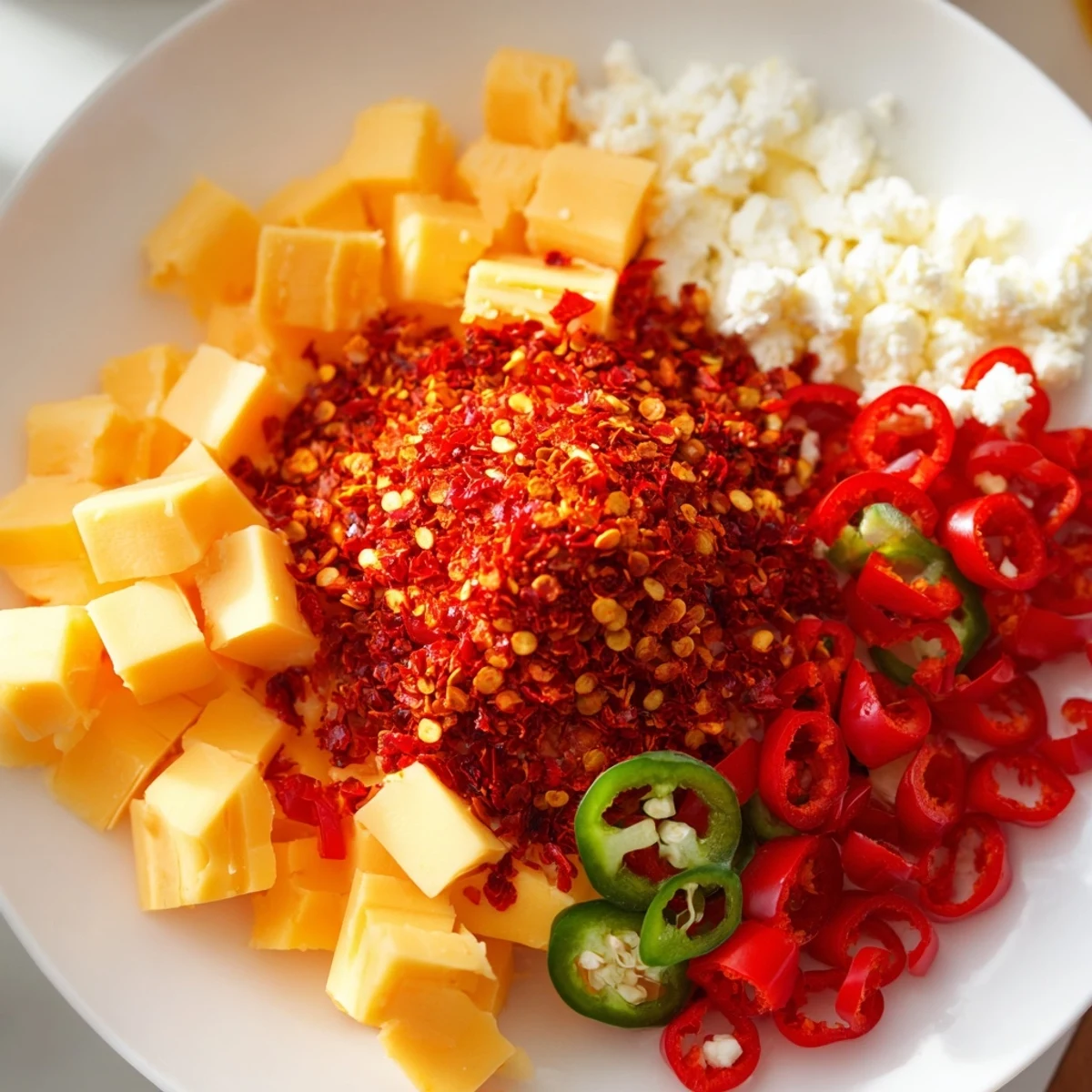 Arranging the Spicy Hot Take Platter with cheddar, peppers and hummus for a spicy taste.