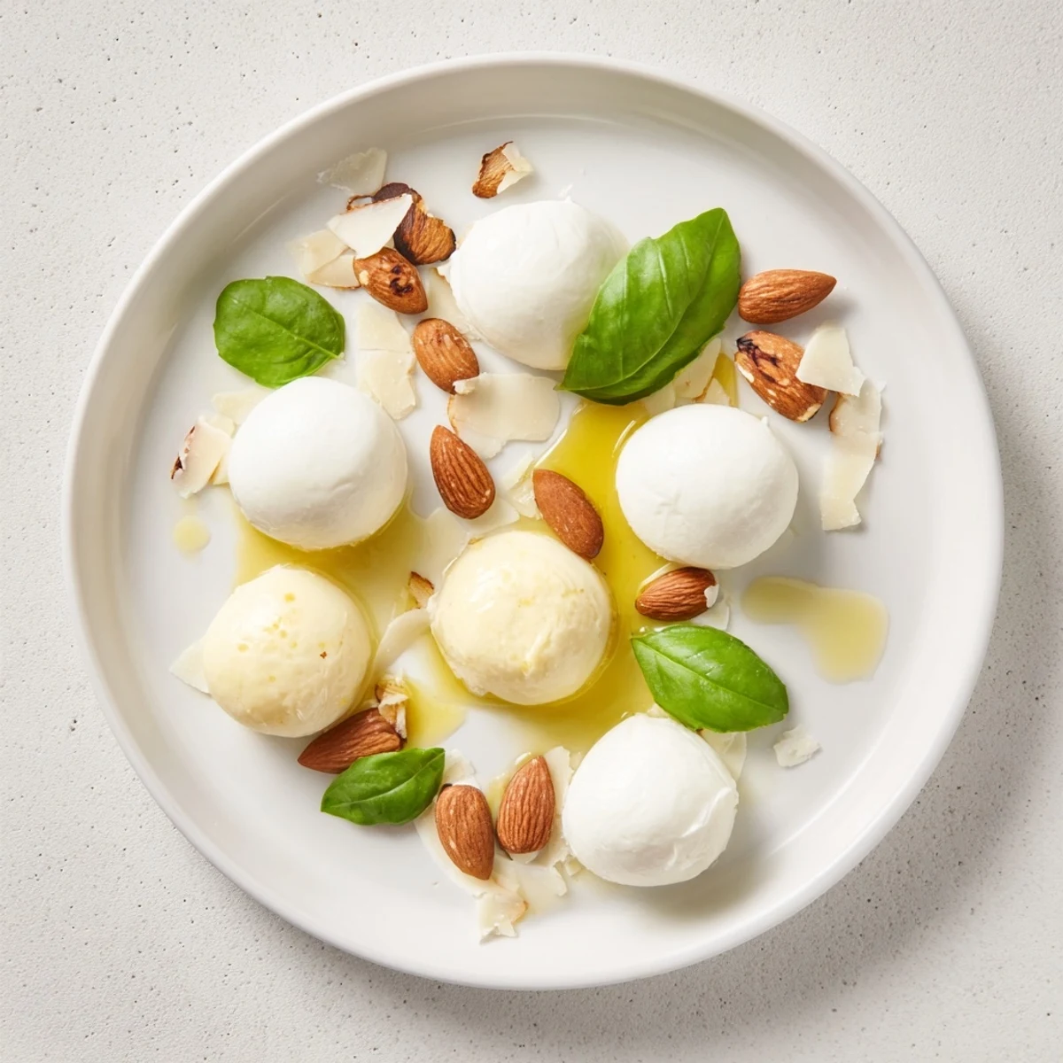 The Polished Pebble appetizer beautifully displays oval cheeses and toasty almonds; a perfect party starter.