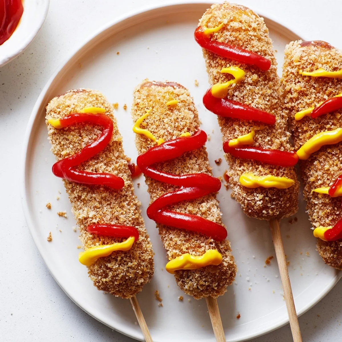 Crispy Korean-Inspired Corn Dogs with a golden, bubbly exterior, ready to be enjoyed as a snack.