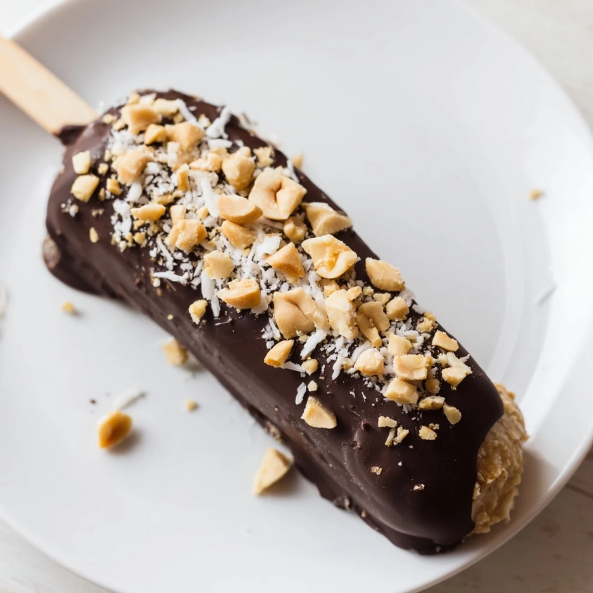 Rich, dark chocolate coats Frozen Banana Chocolate Pops, a refreshing peanut butter banana treat.