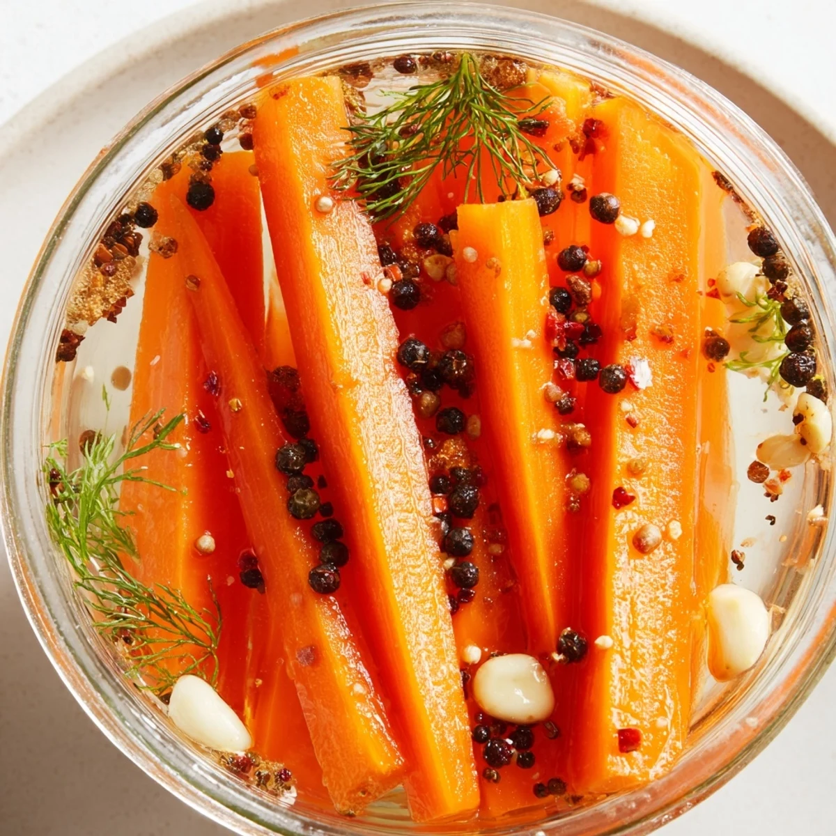 Bright orange Quick Pickled Carrot Spears arranged in a quart jar, ready to chill and eat.