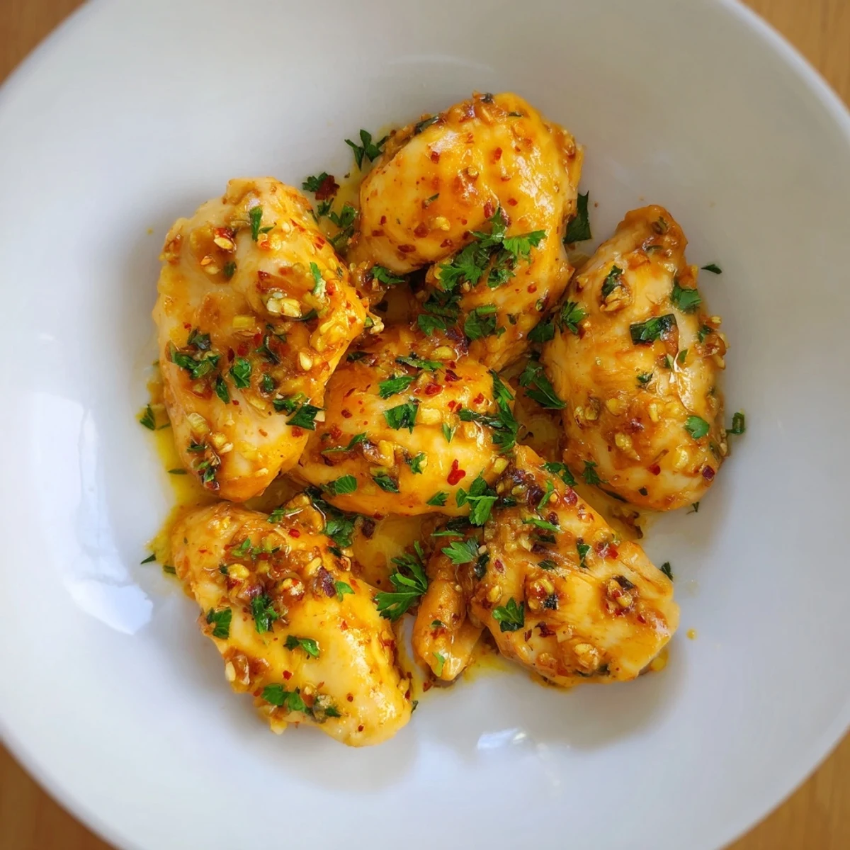 Golden, seared Garlic Butter Chicken Bites glistening in a pan, ready to be tossed in sauce.
