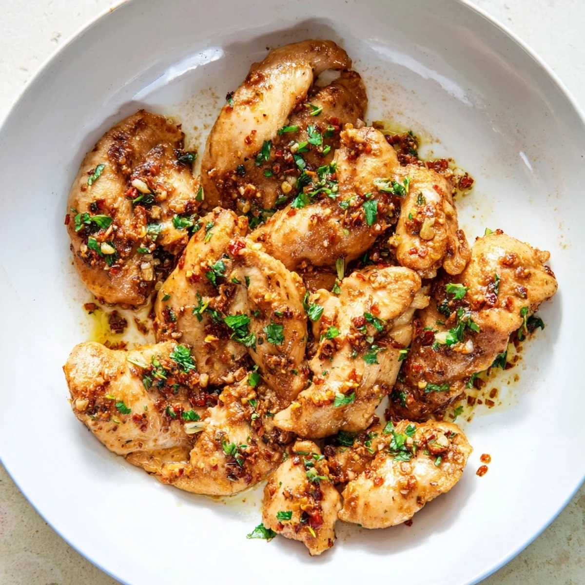 Aromatic Garlic Butter Chicken Bites, garnished with parsley, perfect for a quick and easy weeknight meal.