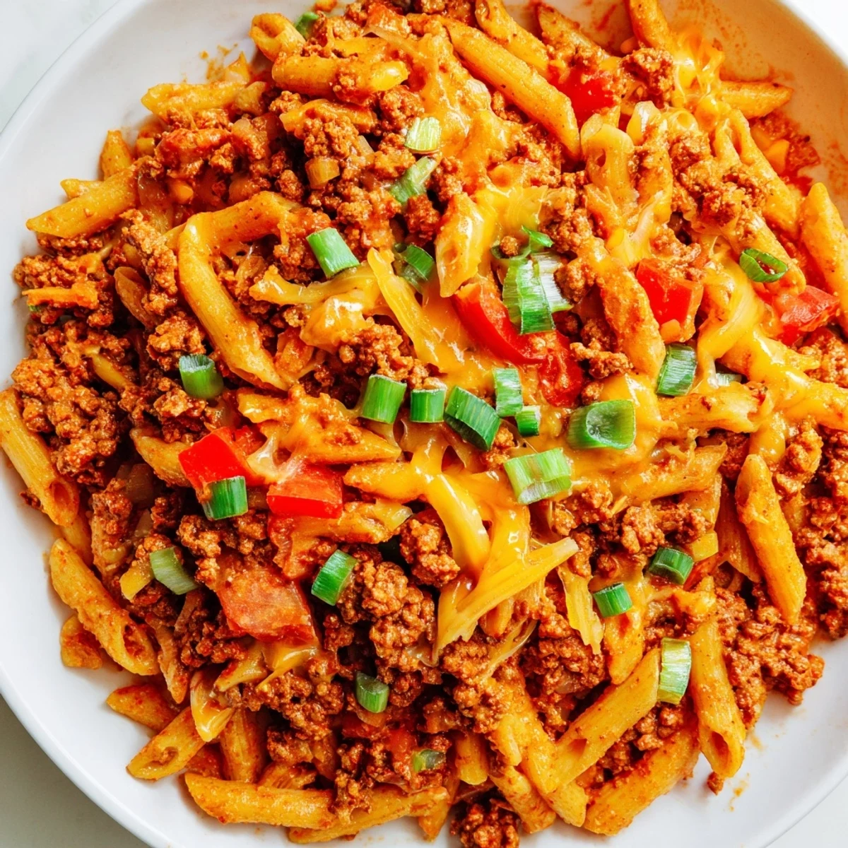 One-Pot Taco Pasta with melted cheese and fresh herbs, a comforting Tex-Mex family dinner.