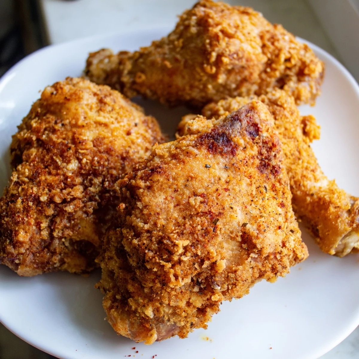 A golden-brown piece of KFC Crispy Chicken boasts a perfectly crunchy, seasoned crust.