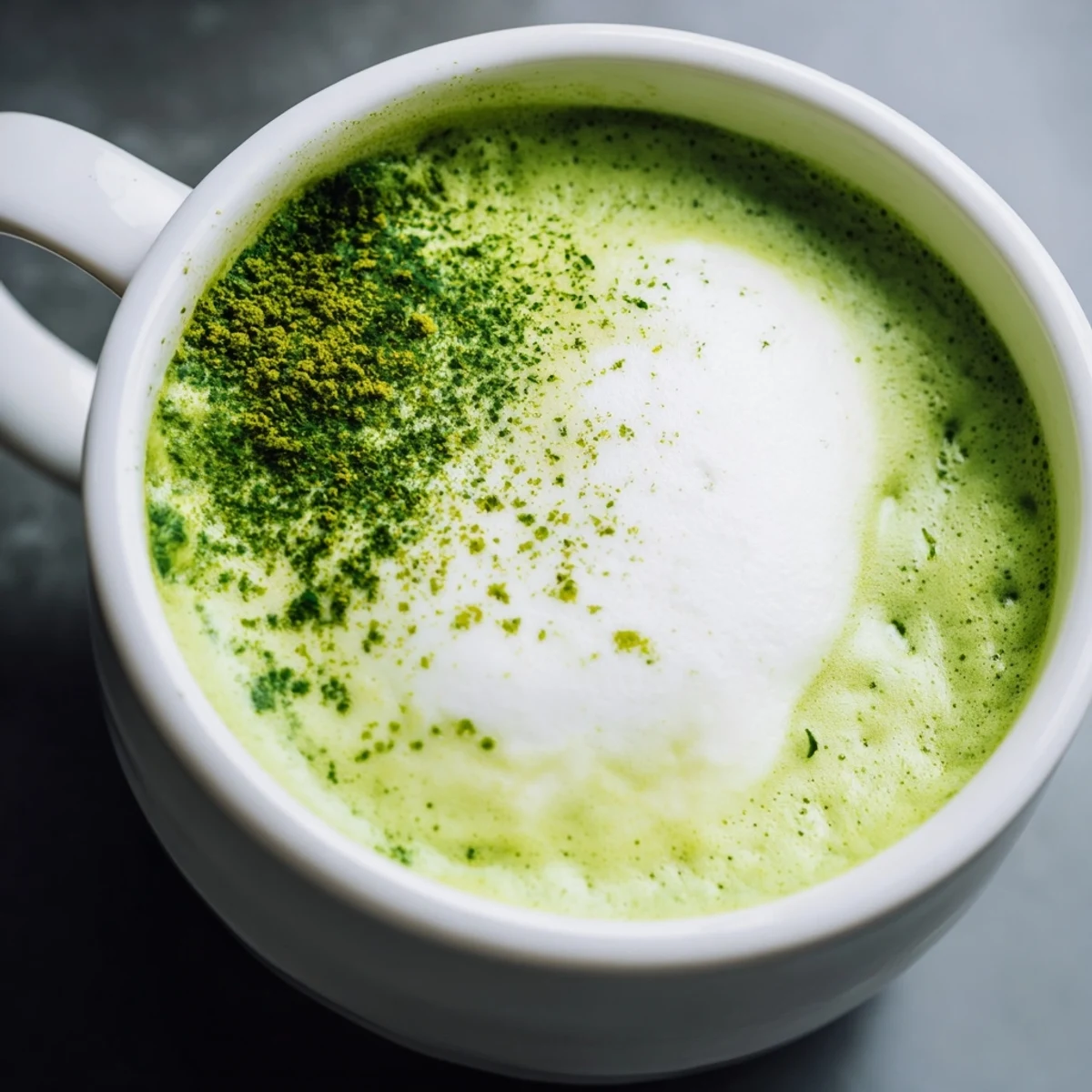 Smooth, frothy Matcha Green Tea Latte served hot in a clear glass mug, ready for sipping.