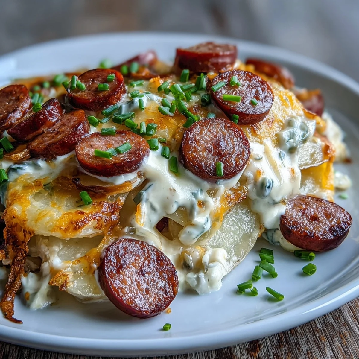 A hearty slow cooker meal topped with fresh chives, served bubbling straight from the pot.