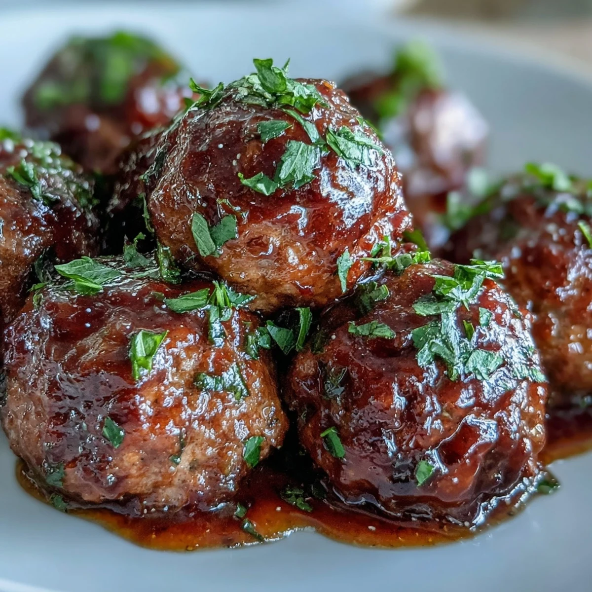 Golden glazed Slow Cooker Peach Glazed Meatballs steaming in a slow cooker, coated in a rich, chunky peach and chili sauce.