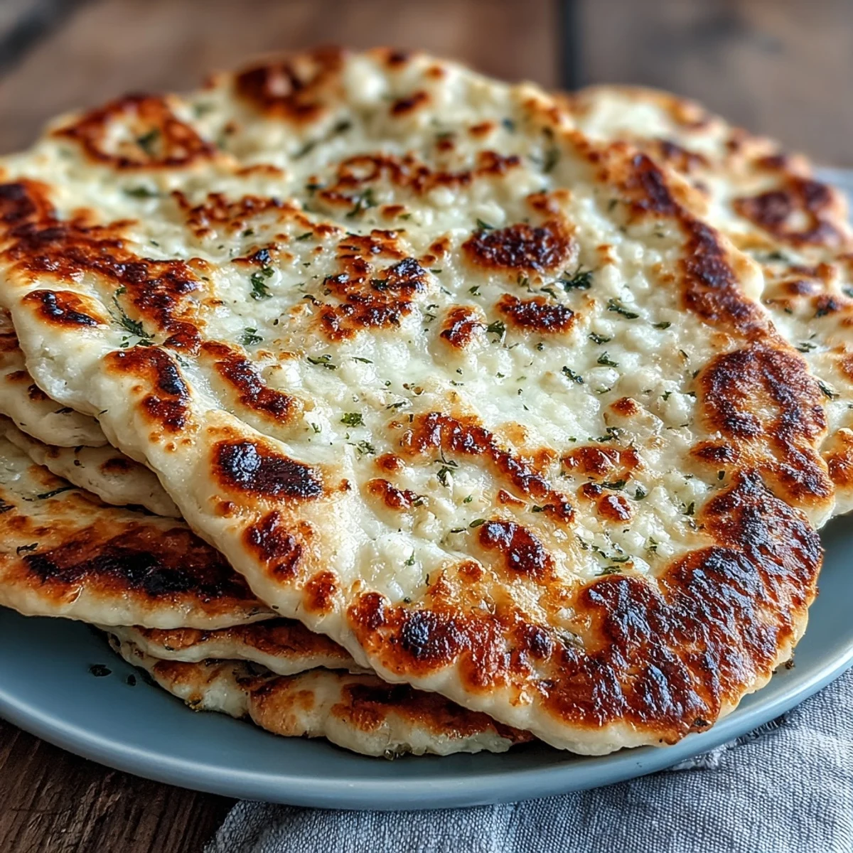 Freshly baked The Best Easy Garlic Naan Bread bubbling in a hot skillet, golden-brown spots forming on the surface.