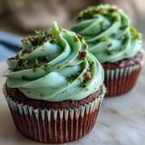 Festive green velvet cupcakes with rich cocoa flavor, topped with creamy cream cheese frosting and festive sprinkles for St. Patrick's Day.
