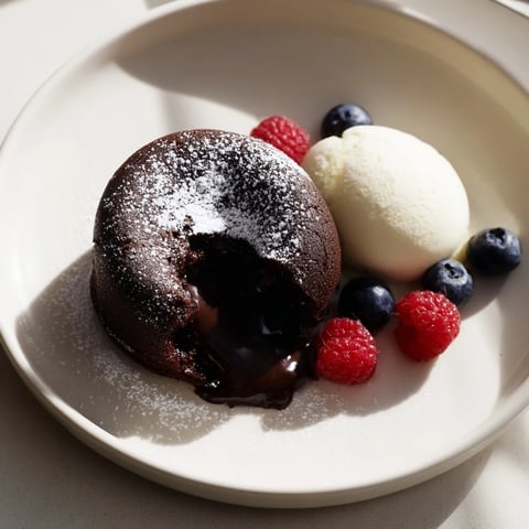 Warm, gooey dark chocolate lava cakes, perfect for a romantic dessert shared after dinner.