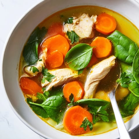 A warm bowl of golden Turmeric Chicken Soup, garnished with fresh parsley and bright lemon wedges on a rustic table. 