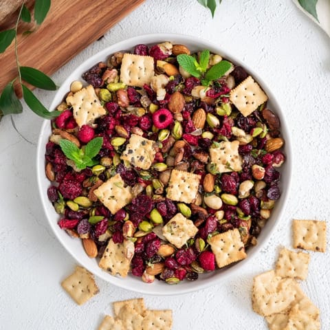 The delightful "Picket Fence" appetizer features vibrant berries and nuts nestled inside golden crackers.