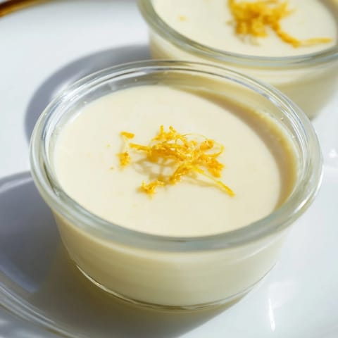 This 3-Ingredient Lemon Posset shows a creamy, set dessert, tangy and sweet, ready to be immediately enjoyed.