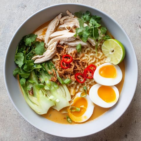 Topped with bok choy and fresh cilantro, Thai Miso Ramen Bowl brings comforting fusion flavors to your table.