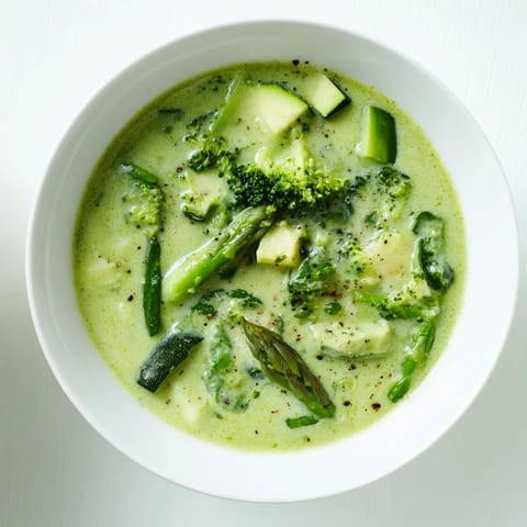 A bowl of Big Green Immunity-Boosting Vegetable Soup, featuring tender cashew-cashew cream, spinach, and crusty whole-grain bread on the side.