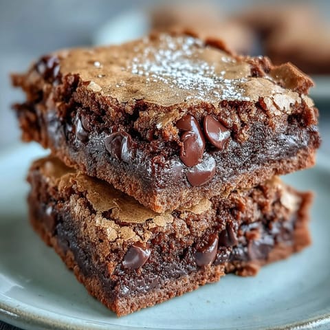 Hojicha brookies cooling on a wire rack, showcasing a rich, crackled brownie base and golden cookie top with melted chocolate chips.