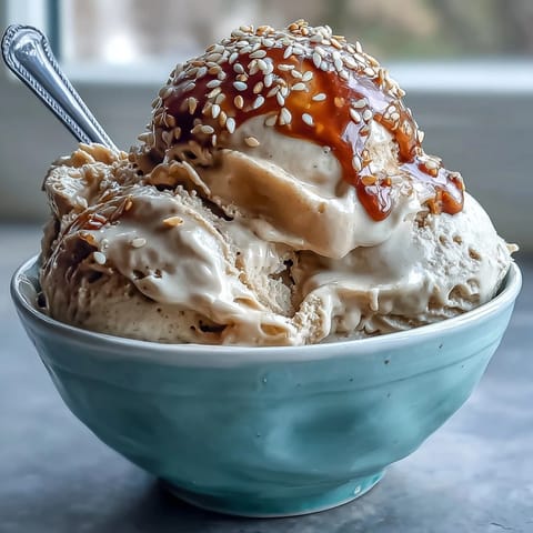 A scoop of roasted green tea Hojicha Ice Cream with a dark, reddish-brown hue and a rustic wooden scoop.