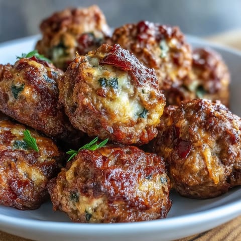 A platter of warm Rotel Sausage Balls served with a side of ranch dressing for dipping.
