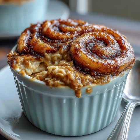 Warm Cinnamon Swirl Protein Banana Baked Oats served with sliced banana and a dollop of Greek yogurt for a healthy breakfast.