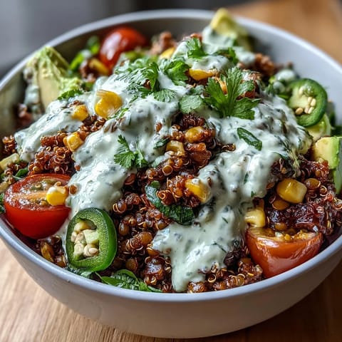 Vegan lentil-quinoa taco meat bowls with vibrant avocado lime crema, fresh tomatoes, and zesty lime garnish.  