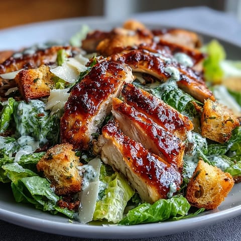 Homemade sourdough croutons and tangy Greek yogurt Caesar dressing elevate this grilled chicken Caesar salad to a healthy, satisfying meal.  