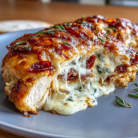 Keto pizza-stuffed chicken breasts with melted mozzarella, marinara, and pepperoni in a sizzling skillet.