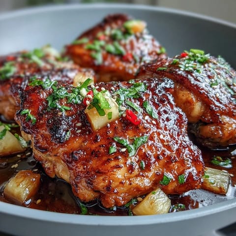 Sticky honey garlic chicken pineapple skillet with tender chicken, sweet pineapple, and bell peppers in a savory glaze.