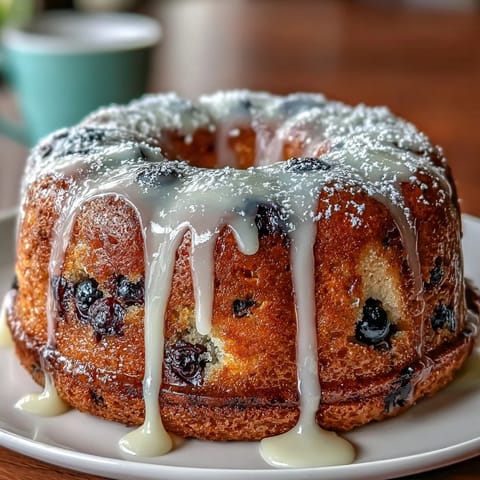Mini Lemon Blueberry Sourdough Bundt Cakes with golden crust and vibrant glaze, bursting with fresh blueberries and zesty lemon flavor.  