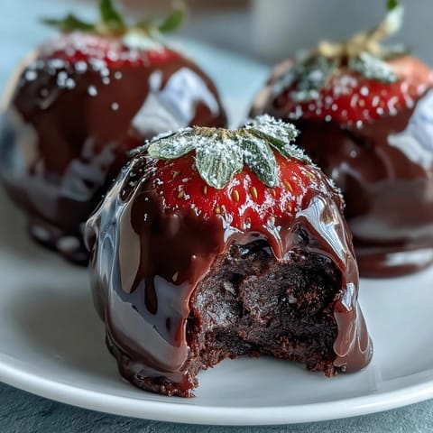 2. Decadent dark chocolate truffles filled with fresh strawberry purée and shimmering with gold dust, perfect for special occasions.  