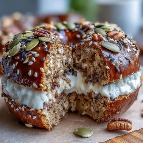 Protein bagels with Greek yogurt and everything seasoning on a baking sheet, golden and topped with savory seasoning.