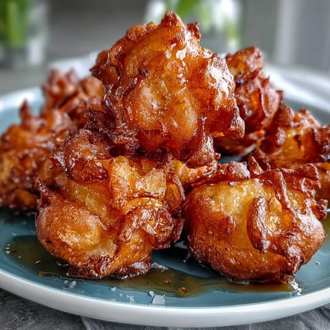 Golden dandelion fritters with crispy batter and fresh herb dipping sauce on a rustic wooden platter.