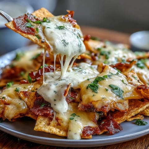 A hearty tray of soccer game day nachos with cheese sauce, loaded with fresh toppings and perfect for sharing with friends.