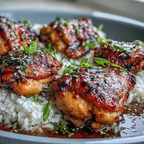 Slow-cooked chicken in sweet honey garlic sauce served over fluffy rice for a comforting dinner.  
