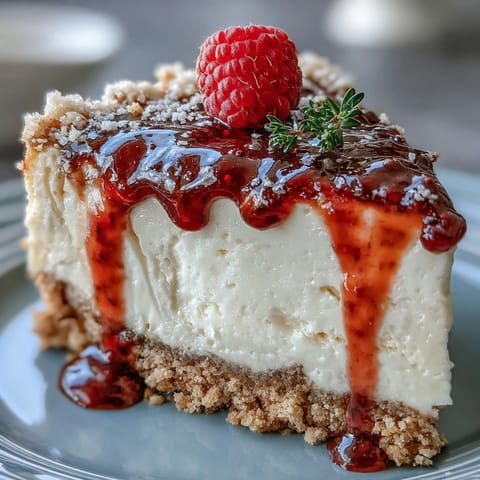A luscious no-bake cheesecake with buttery biscuit crust and vibrant raspberry coulis, perfect for Mother's Day celebrations.  