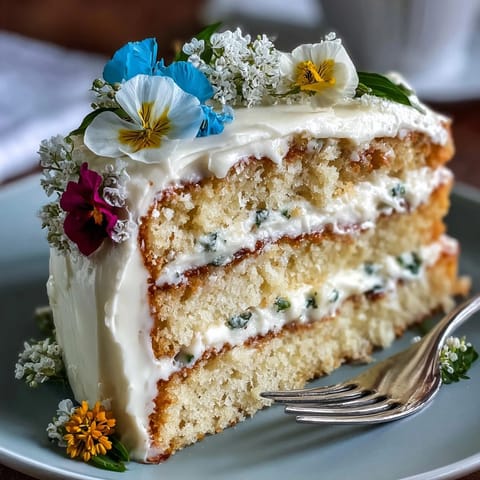 A stunning Mother's Day Lemon Curd Layer Cake with edible flowers, featuring soft lemon sponge and zesty curd filling.  
