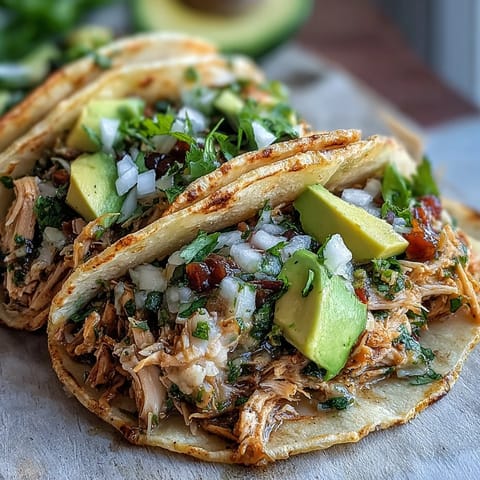 Vibrant Slow Cooker Salsa Verde Chicken Tacos piled high with fresh toppings.