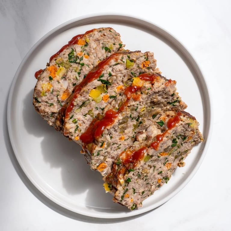 This juicy Everyday Herb-Sprigged Turkey Meatloaf showcases a perfectly caramelized ketchup glaze, enticing your appetite.