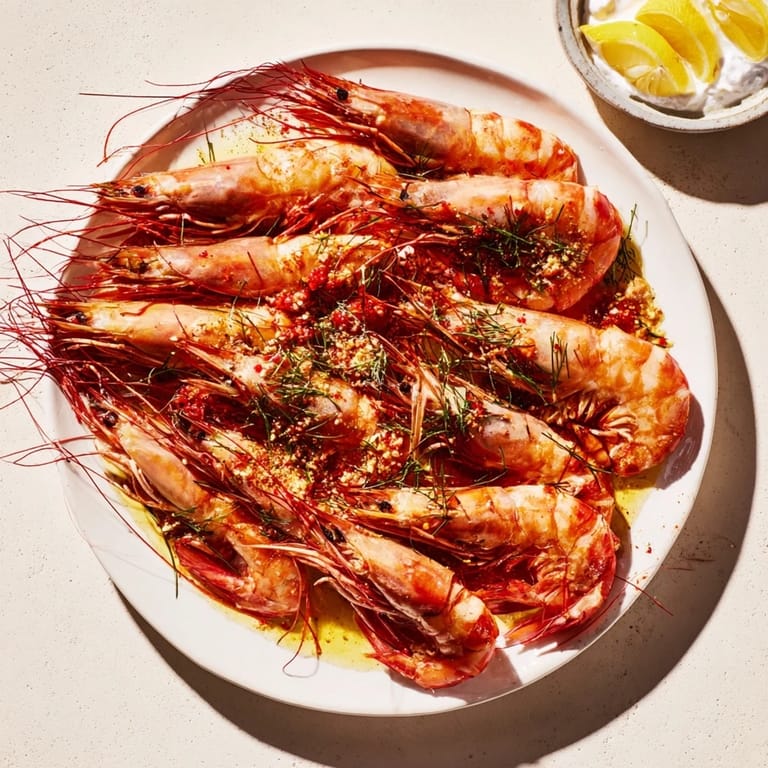 Freshly made Light & Bright Lemon Herb Shrimp Scampi, served over pasta and ready to be enjoyed.