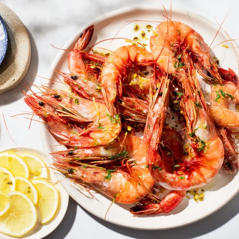 Image: Delicious, steaming Light & Bright Lemon Herb Shrimp Scampi plated with fresh herbs and lemon.