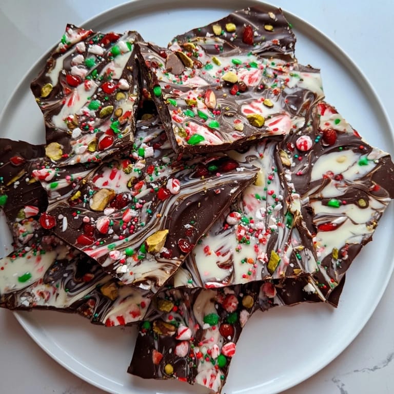 Crisp and colorful holiday bark display, ready to be broken into delectable, gift-worthy pieces.