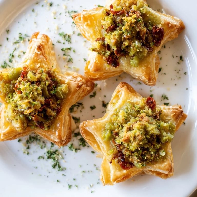 Freshly-baked Olive and Sundried Tomato Star Garland, perfect for sharing at a holiday gathering's appetizer course.