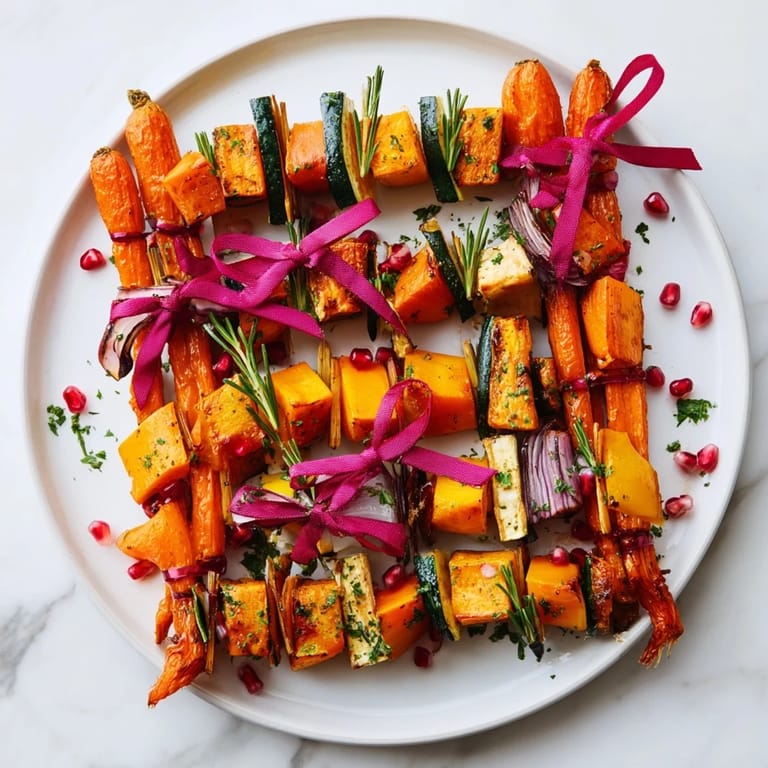 Tender, caramelized Christmas Present Veggie Crates, arranged as edible holiday gift boxes garnished with chives.