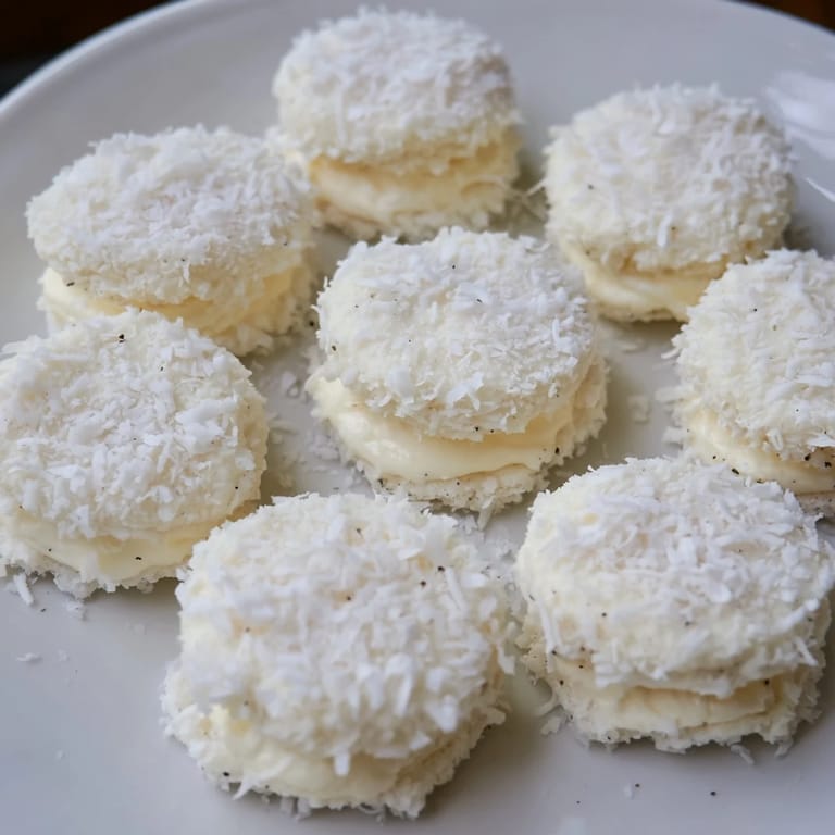Freshly made snowball tea sandwich bites, bite-sized delights ready for a festive winter gathering.